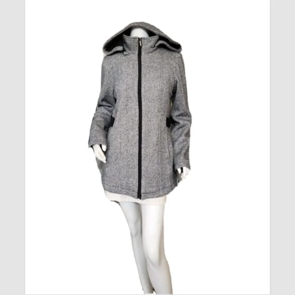 Jones New York Signature Removable Hood Stand Collar Jacket Hooded Coat